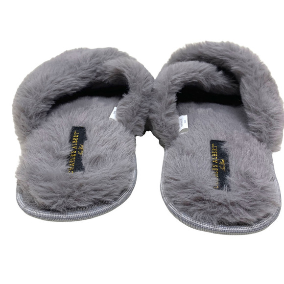 Charles Albert Sz M 7-8 Fluffy Faux Fur Criss Cross Scuffs Slippers House Shoes - Picture 4 of 5